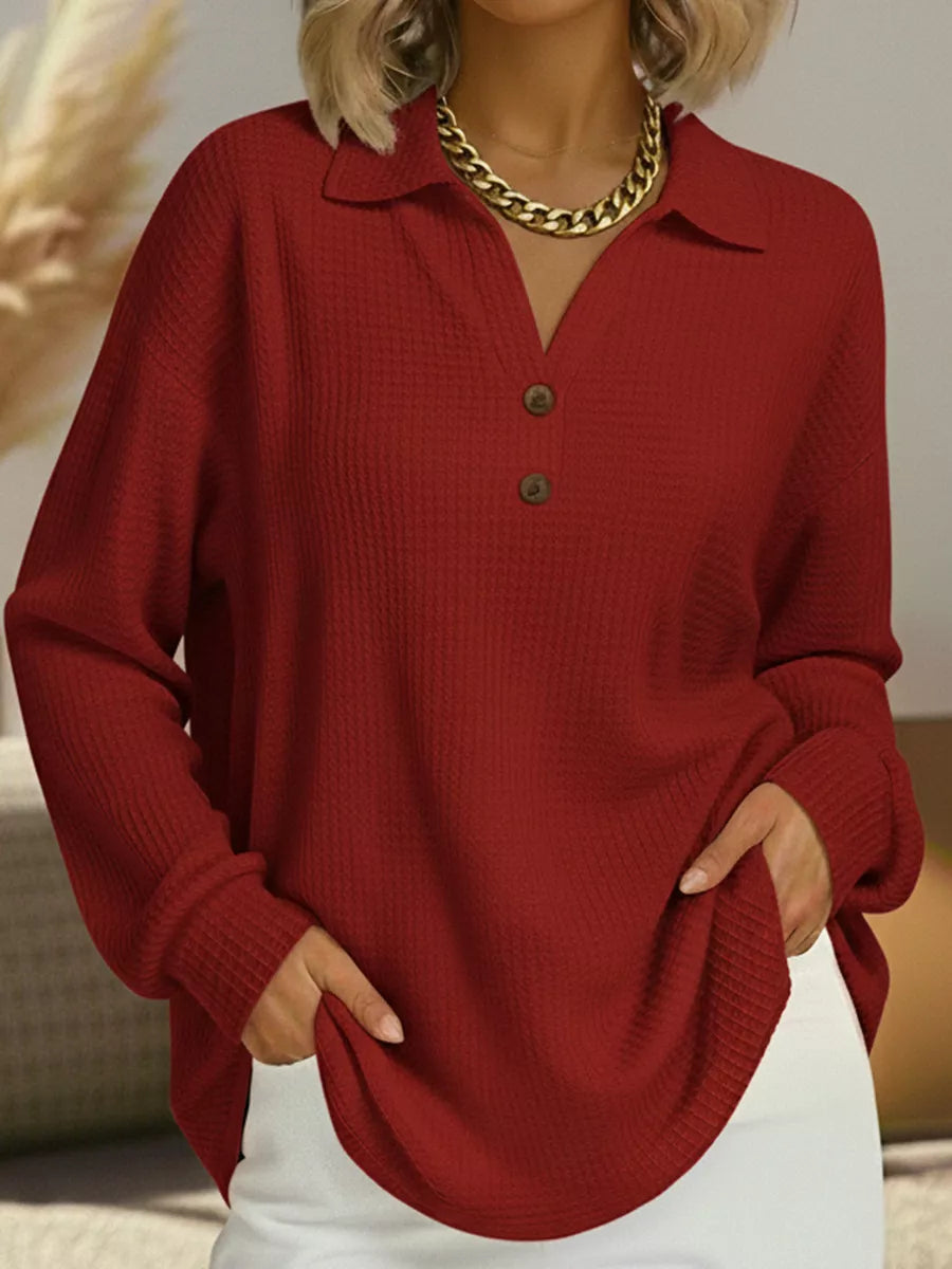 Full Size Textured Knit Decor Button Top Plus Size