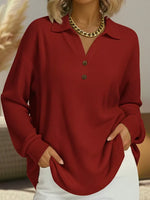 Full Size Textured Knit Decor Button Top Plus Size