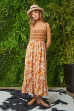 Davi & Dani Multi Smocked Bodice Geo Ruffle Strappy Midi Dress