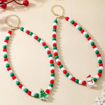 2 Piece Christmas Beaded Necklace with Holiday Charms