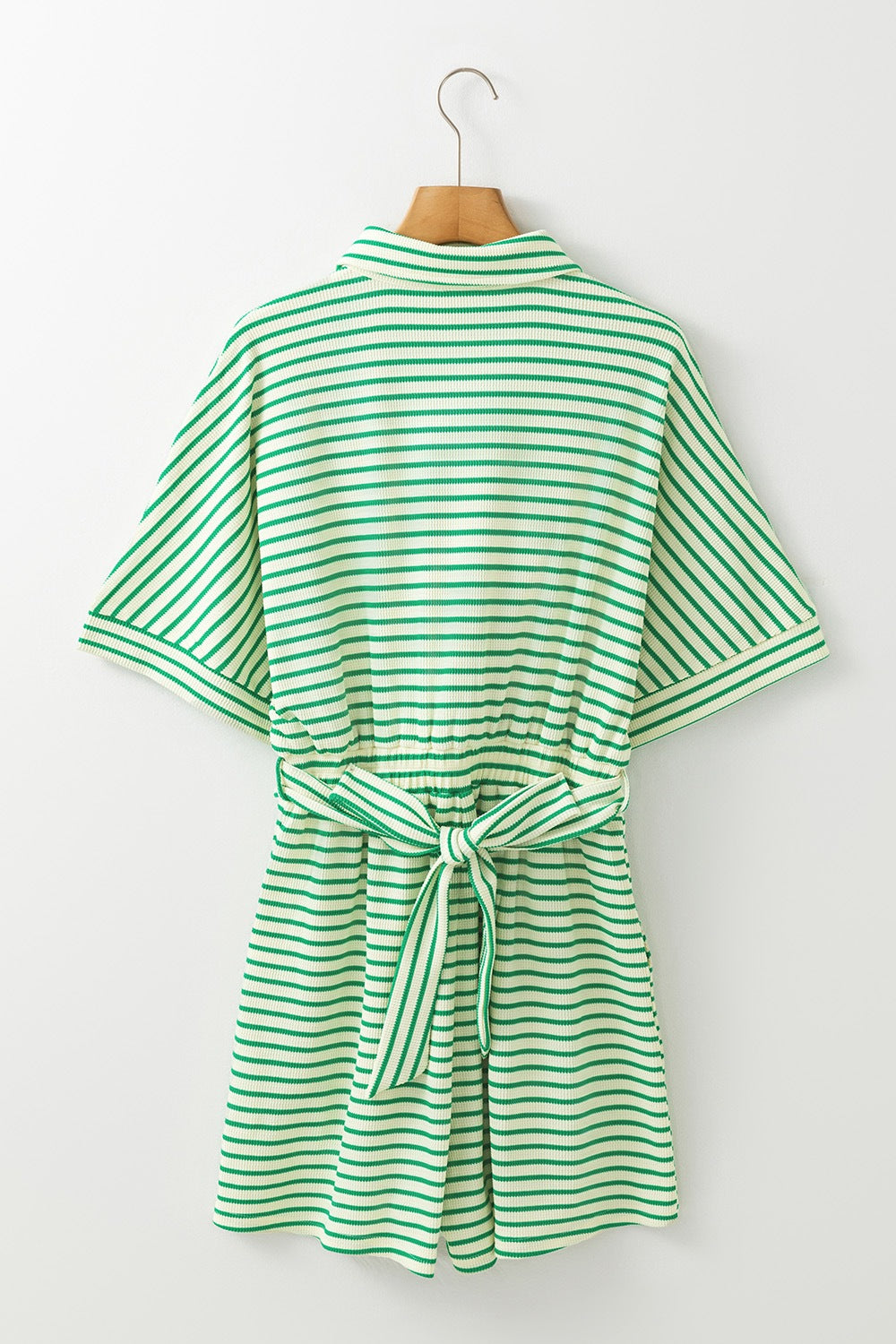 Striped Half Sleeve Tie Waist Romper - Ladyez