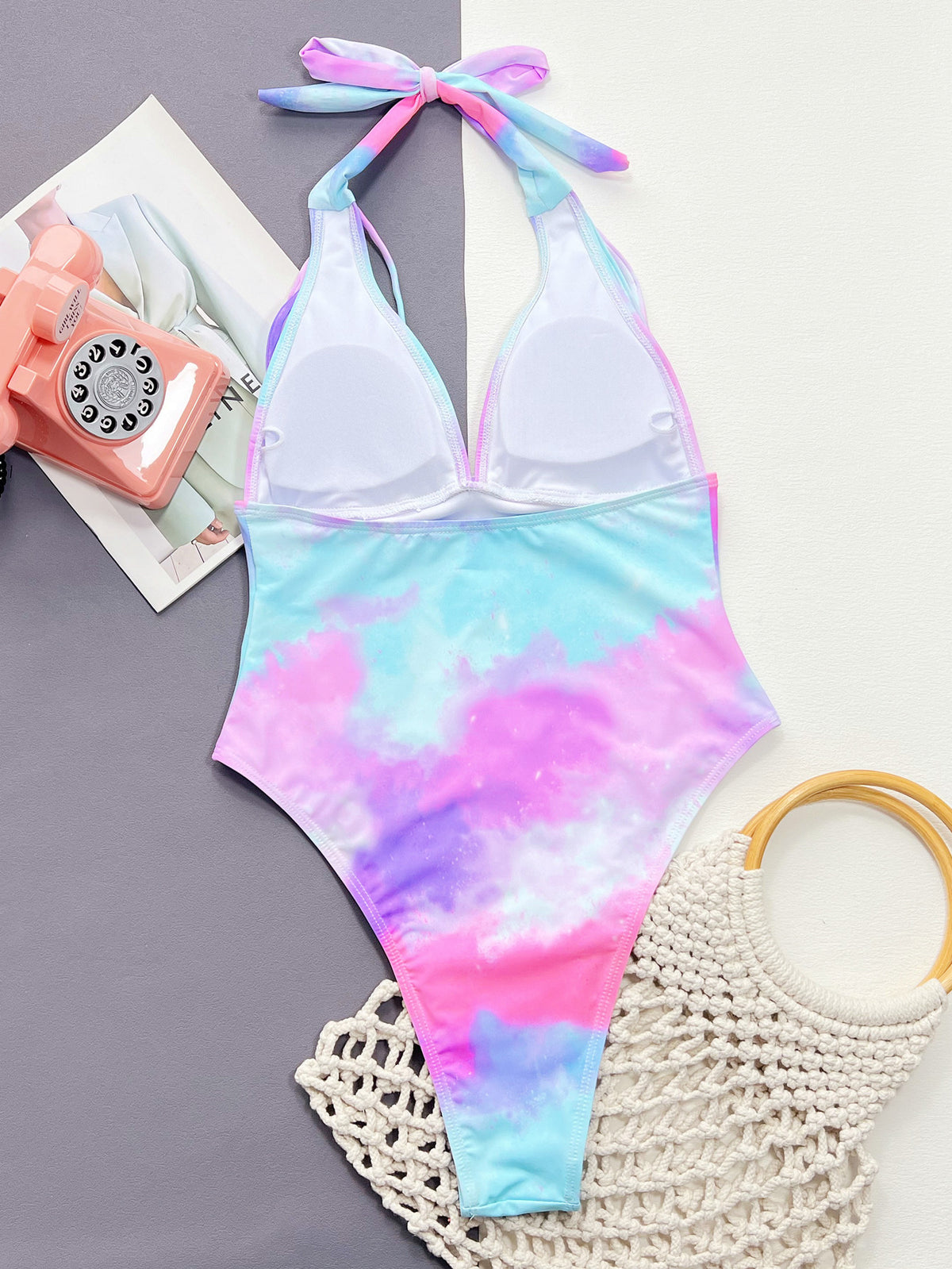 Tie-Dye Halter Neck One-Piece Swimsuit - Ladyez