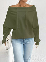 Full Size Off-Shoulder Drawstring Long Sleeve Top Plus Size