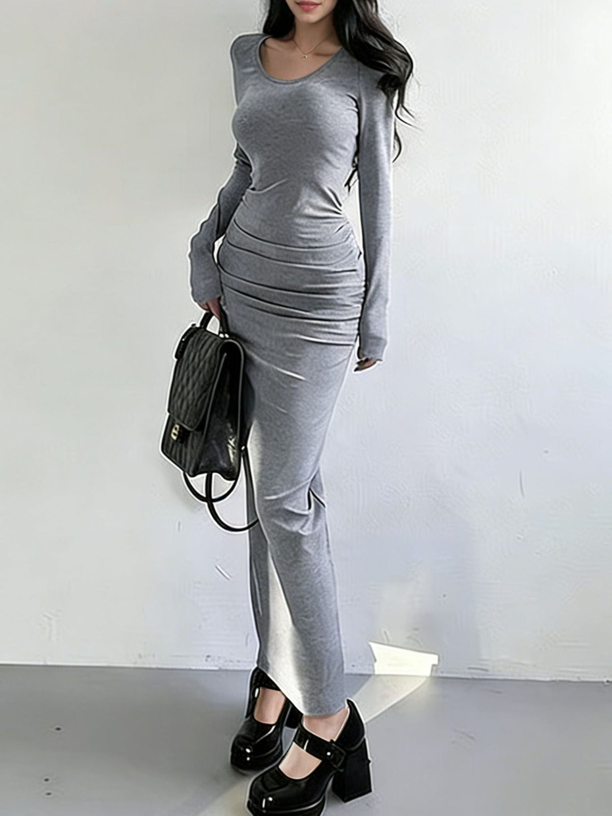 Slit Long Sleeve Bodycon Maxi Dress