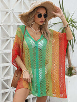 Openwork Contrast V-Neck Cover-Up - Ladyez