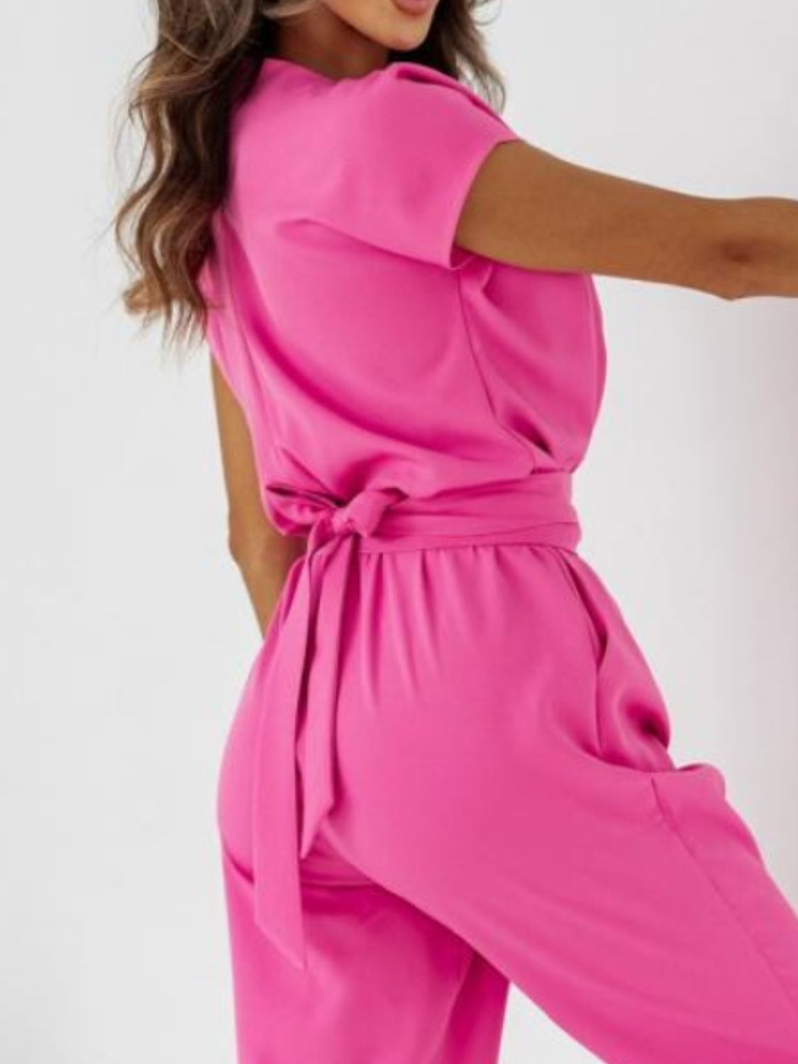 Surplice Cap Sleeve Tie Waist Jumpsuit - Ladyez