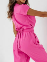 Surplice Cap Sleeve Tie Waist Jumpsuit - Ladyez
