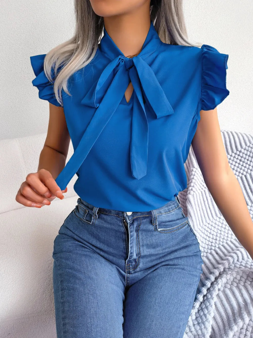TieNeck Cap Sleeve Blouse