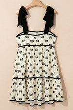 Bow Knot Color Contrast Trim Knotted Shoulder Mini Dress