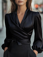 Satin Tie Waist Wrap Blouse