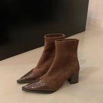 Point Toe Block Heels Boots - Ladyez