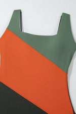 Color Block Padded Square Neck One Piece Swimsuit - Ladyez