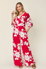 Double Take Full Size Printed Tie Back Wide Leg Jumpsuit - Ladyez