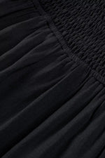 Solid Color Long Sleeve Shirred Drawstring Ruffle Mini Dress