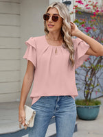 Round Neck Ruffled Layered Sleeve Blouse - Ladyez
