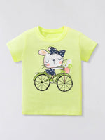 Children's Rabbit Bicycle Graphic Short Sleeve T-Shirt
