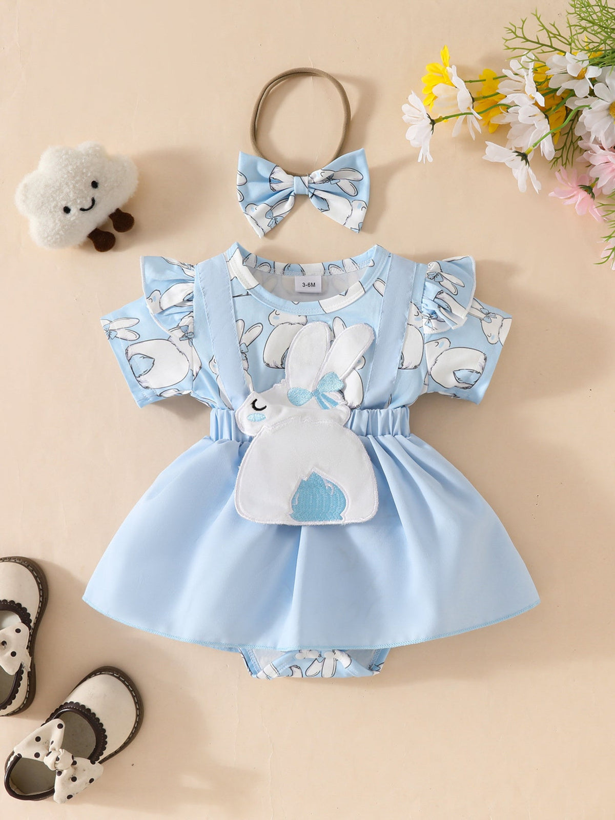 Children's Bunny Applique Bodysuit Dress & Headband Set