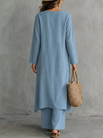 Full Size Side-Buttoned Longline Top and Pants Set Plus Size