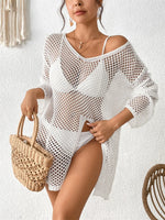 Openwork V-Neck Slit Cover-Up - Ladyez