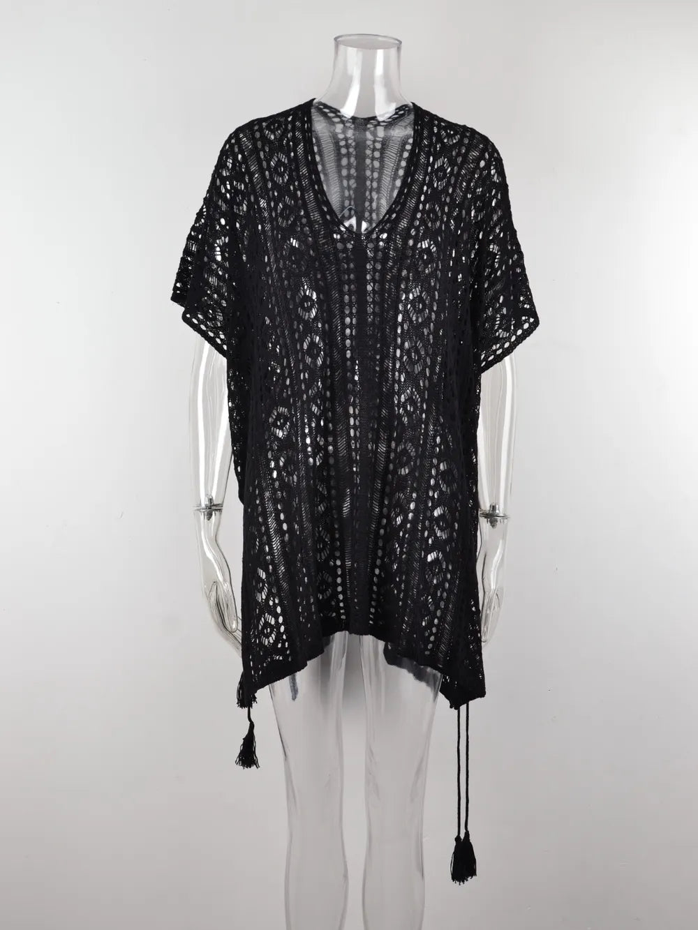Angel Wings Cutout V-Neck Cover-Up with Tassel - Ladyez