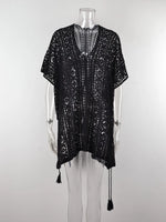 Angel Wings Cutout V-Neck Cover-Up with Tassel - Ladyez
