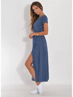 Surplice Short Sleeve Midi Dress
