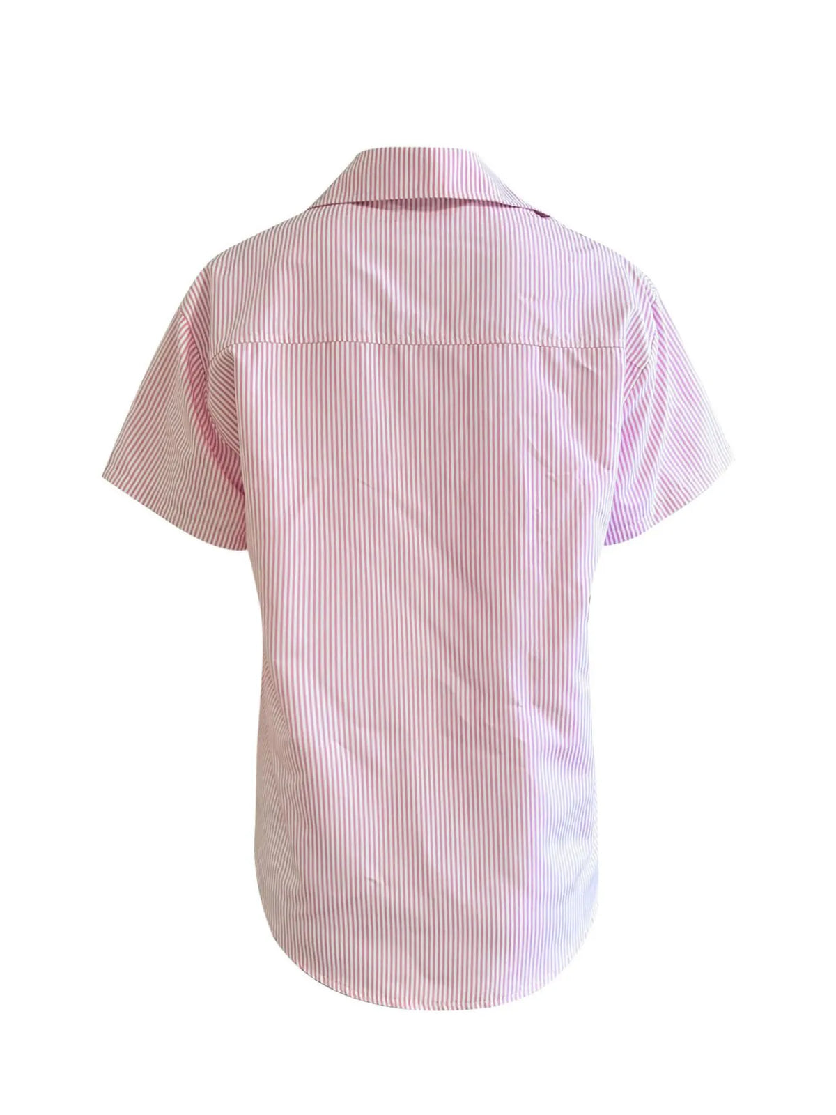 Full Size Striped Button-Up Casual Shirt with Pocket Plus Size - Ladyez