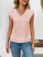 Sequin V-Neck Cap Sleeve Top - Ladyez