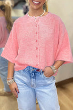 Blossom 3/4 Sleeve Boxy Knit Button Down Sweater Cardigan