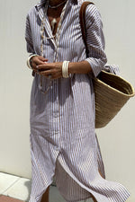 Tied Button Up Three-Quarter Sleeve Dress - Ladyez