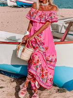 Floral Off Shoulder Ruffle Maxi Dress - Ladyez