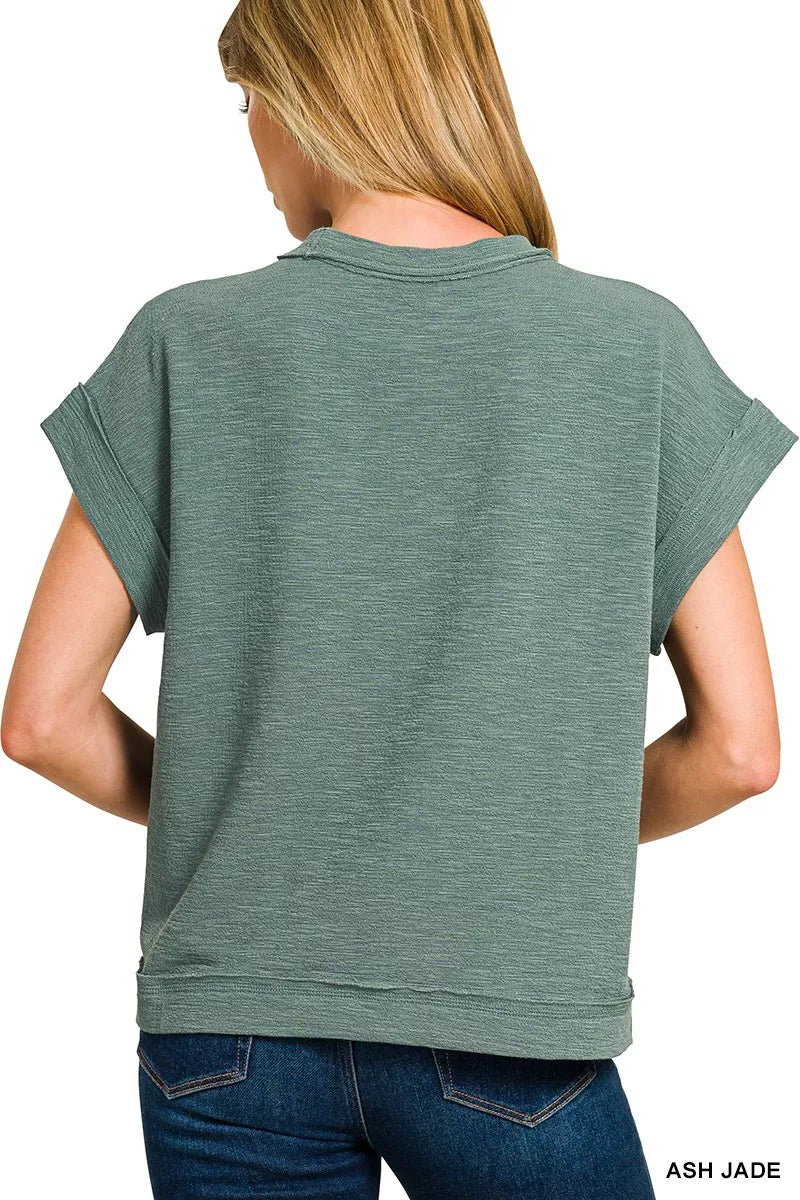 Zenana Cotton Slub Short Sleeve Tee and Pants Set