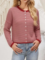 Button-Down Striped Knit Cardigan