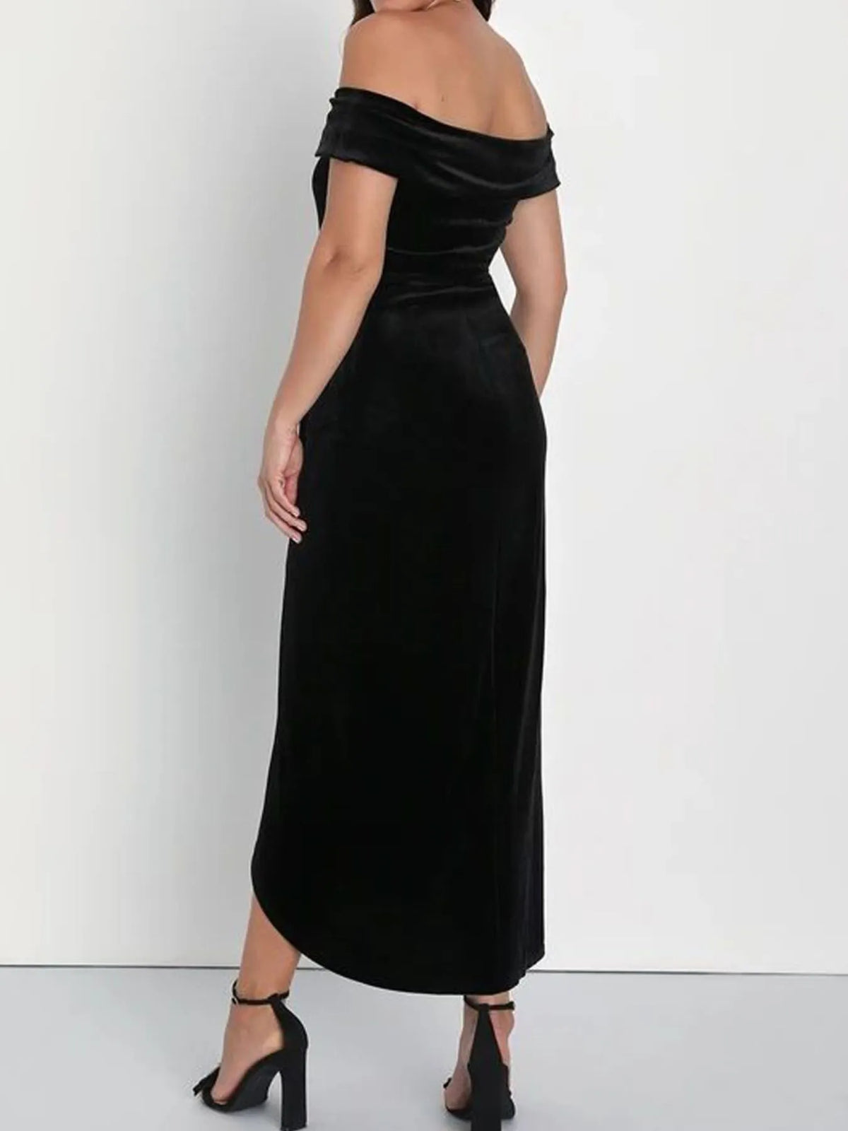 Off-Shoulder Wrap Dress with Side Slit - Ladyez