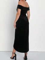 Off-Shoulder Wrap Dress with Side Slit - Ladyez