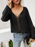Ivy Lane Tie Neck Long Sleeve Semi-Sheer Blouse - Ladyez
