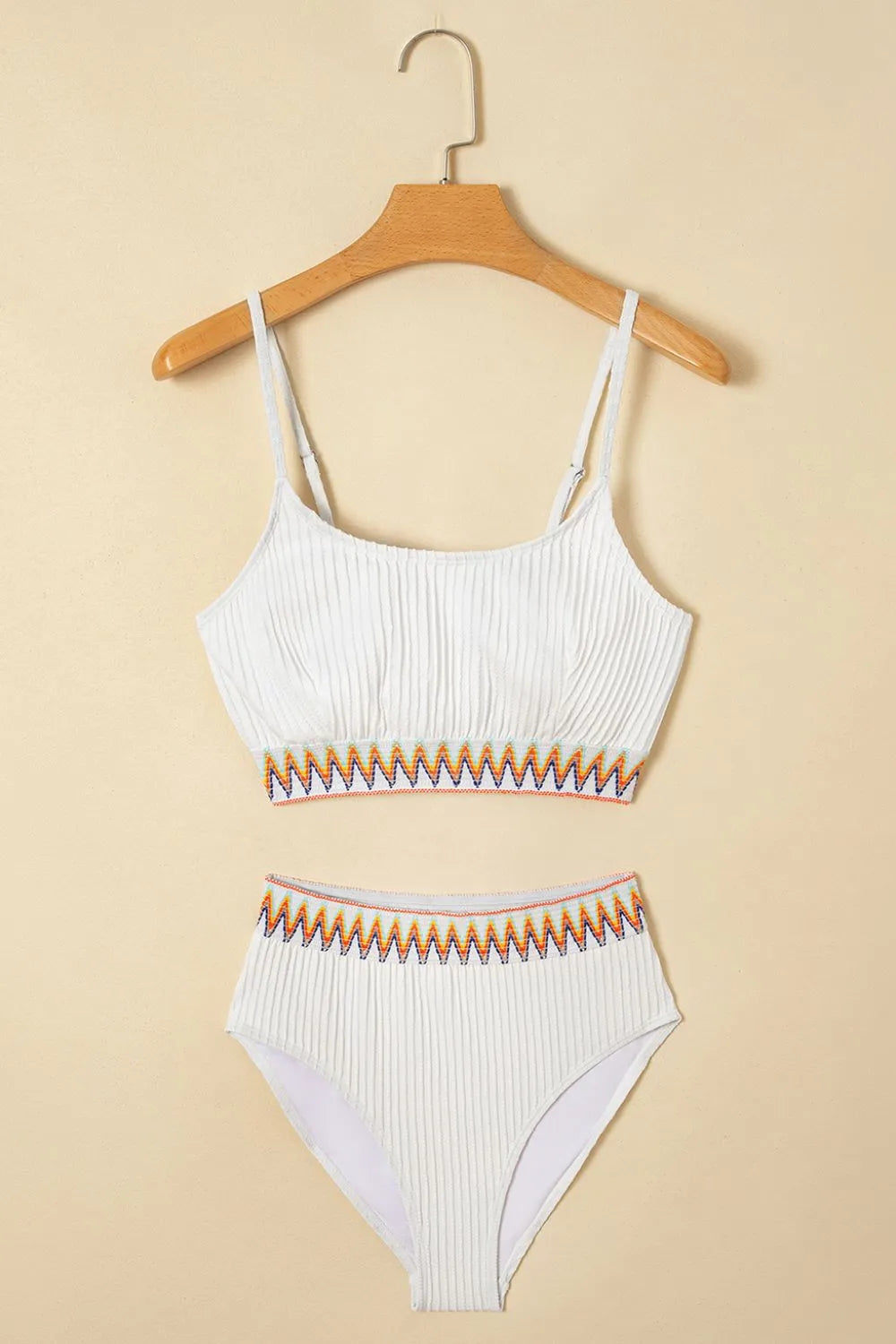 Textured Contrast Banding Bikini High Waist 2pcs Swimsuit - Ladyez