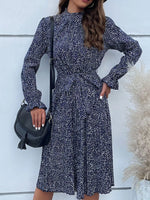 Animal Print Mock Neck Flounce Sleeve Dress