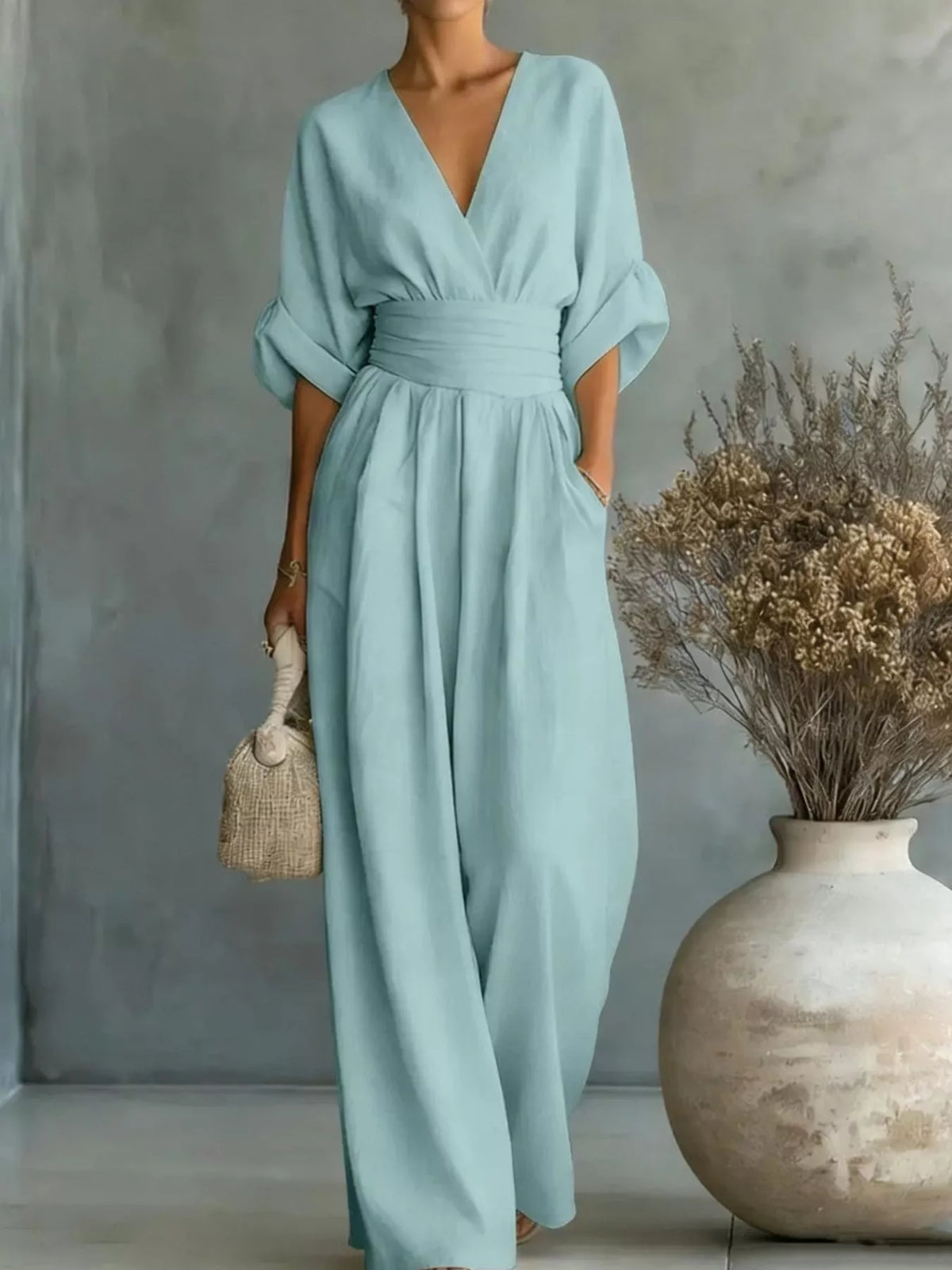 Full Size Half Sleeve Wide-Leg Jumpsuit Plus Size