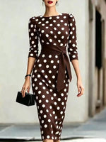 Full Size Polka Dot 3/4 Sleeve Dress Plus Size