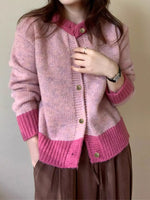 Color Block Button Up Cardigan