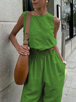Sleeveless Crop Top and Slit Pants Set