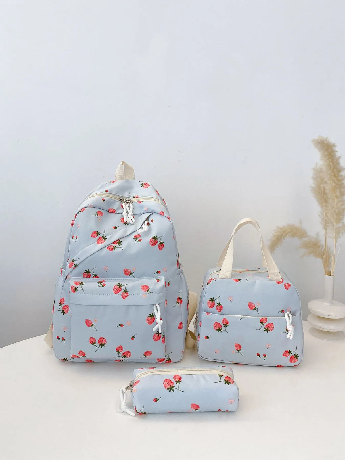3-Piece Strawberry Print Canvas Bag Set - Ladyez