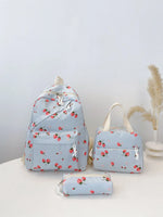 3-Piece Strawberry Print Canvas Bag Set - Ladyez