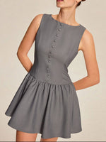Round Neck Sleeveless Ruffled Mini Dress - Ladyez