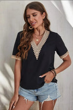 Full Size Lace Detail V-Neck Short Sleeve Blouse Plus Size