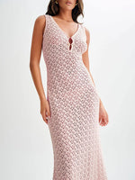 Lace Crochet V-Neck Sleeveless Maxi Dress - Ladyez