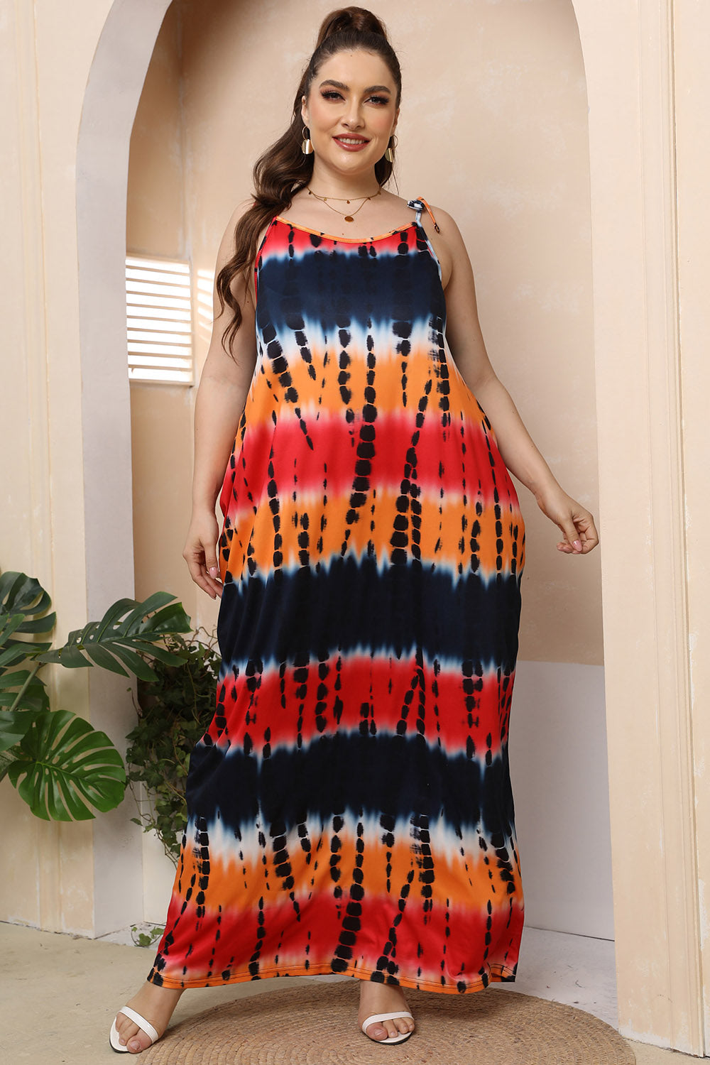 Plus Size Tie-Shoulder Maxi Dress - Ladyez