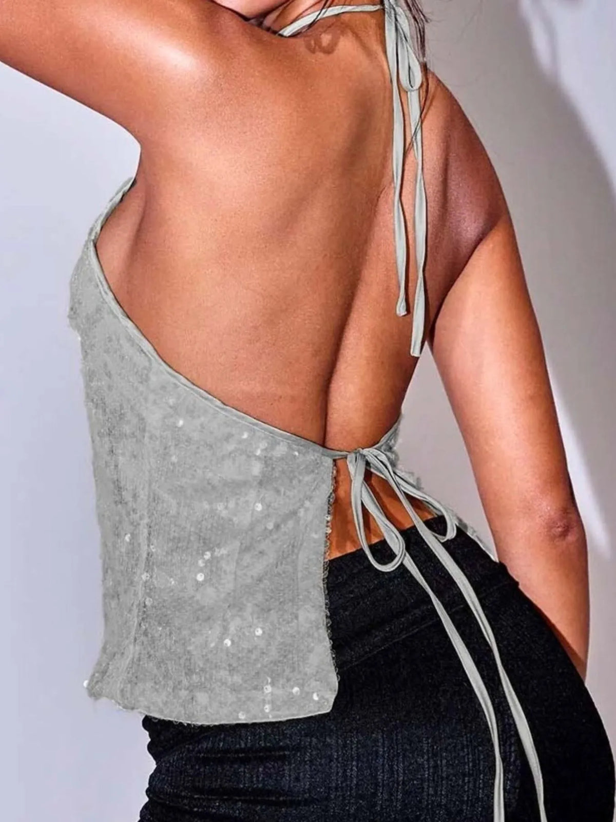 Sequined Halter Neck Cami - Ladyez