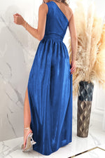 One Shoulder Slit Ruched Maxi Dress - Ladyez